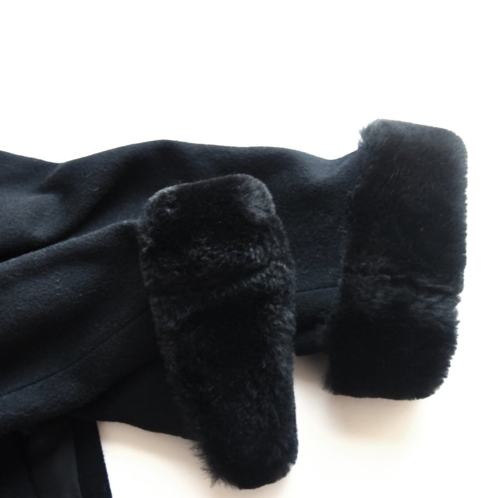 Vintage 80's Albert Nipon Black Coat, Faux Fur Trim, Wool Med Petite - Picture 2 of 6